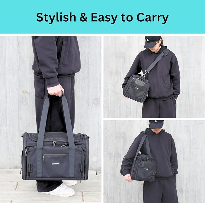 Crash-Tested Dog Carrier Airline Approved | 3-in-1 Lab-Tested Cat Car Seat, TSA Airline Approved Cat Carrier Soft, Expandable Dog Carriers for Small Dogs | 5-Star CPS Certified for Crash Protection.