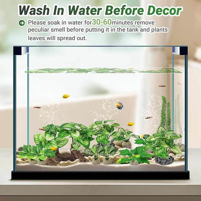 GOZILLA Silk Fish Tank Plants,Reptile Artificial Plant,Reptile Plants for Terrarium,Aquarium Decorations Accessories Set,Resin Driftwood Artificial Silk Aquarium Plant for Fish Tank.(11PCS/B-Set)