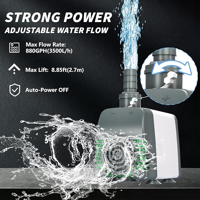 Knifel 800GPH Submersible Water Pump - Fountain pumps with Auto Shut Off, Adjustable Flow & Ultra-Quiet for Fountains, Ponds, Aquariums, Fish Tank and More