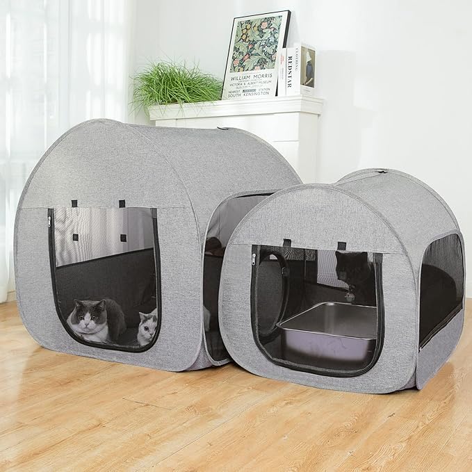 Portable Cat Playpen, Delivery Room, Enclosure, Postoperative Recovery, House Design for Better Standing, Foldable Pet Tent for Indoor and Outdoor Use, Cat Houses & Condos (Light Grey)