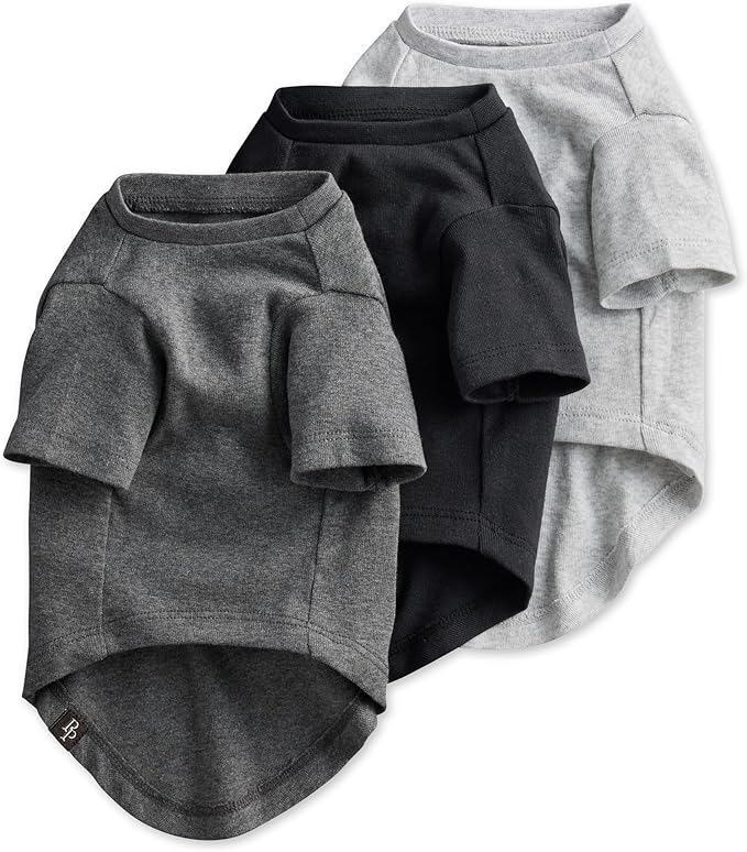 Pet Passion Toby II - The Perfect Tee, 3 Pack Short Sleeve Pet T-Shirt 100% Organic Cotton Tees Clothes for Small, Medium, Large Dogs, Gray Ombre, Small (10-25 lbs)