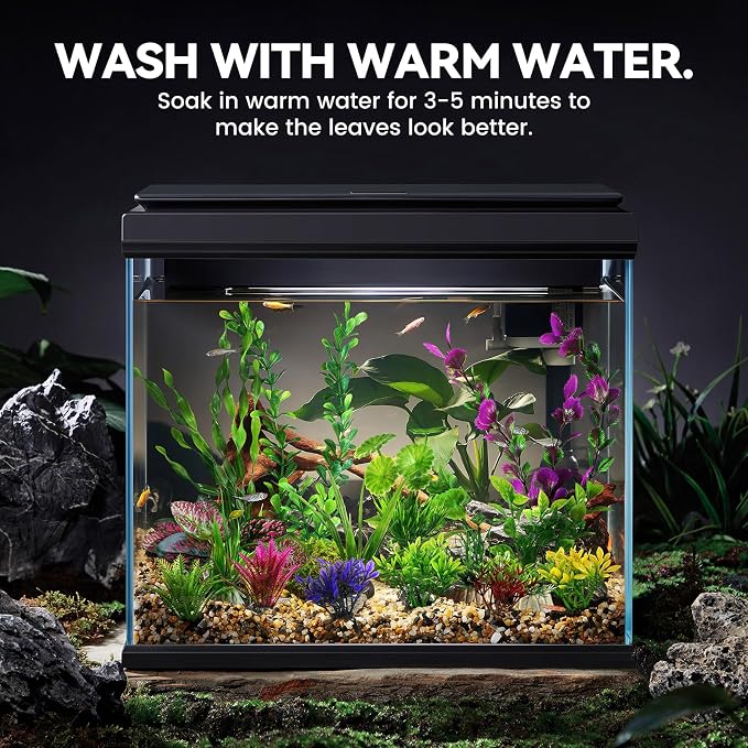 Artificial Aquarium Plants Realistic Green Plastic Fish Tank Decorations | 22Pcs Natural-Looking Aquatic Plants Decor for Betta, Goldfish and Freshwater Aquariums