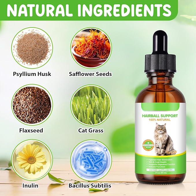 Hairball Relief for Cats, Natural Cat Hairball Treatment with Natural Ingredients & Vitamins - Kitten Furball Treatment, Supports Skin & Coat, Digestion, Immune Support for All Cats (2)
