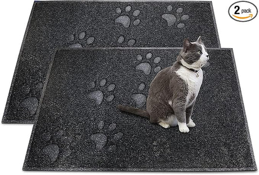 Andalus Large Cat Litter Mat, Pack of 2 - Waterproof, Non-Slip & Easy to Clean Cat Litter Box Mat for Extra Efficient Pet Litter-Trapping, Black (30” X 18”)