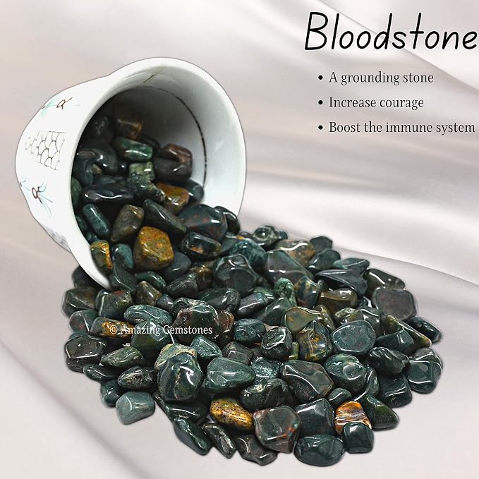 Amazing Gemstone Bloodstone Crystal Chips Aquarium Gravel Rocks - 1000+ Carat Bloodstone Chips Bulk Fish Tank Gravel, Small Tumbled Stone Chips and Tiny Crystals for Decoration (AAA Grade Gemstones)