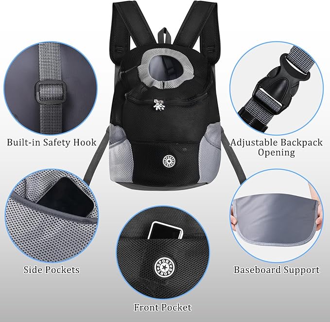 Adjustable Pet Dog Carrier Backpack,Ventilated Breathable Pet Carrier for Small Dogs Cats,Cat Carrier Backpack with Safety Belt for Travel Hiking Outdoor,Max 14 lbs,Black