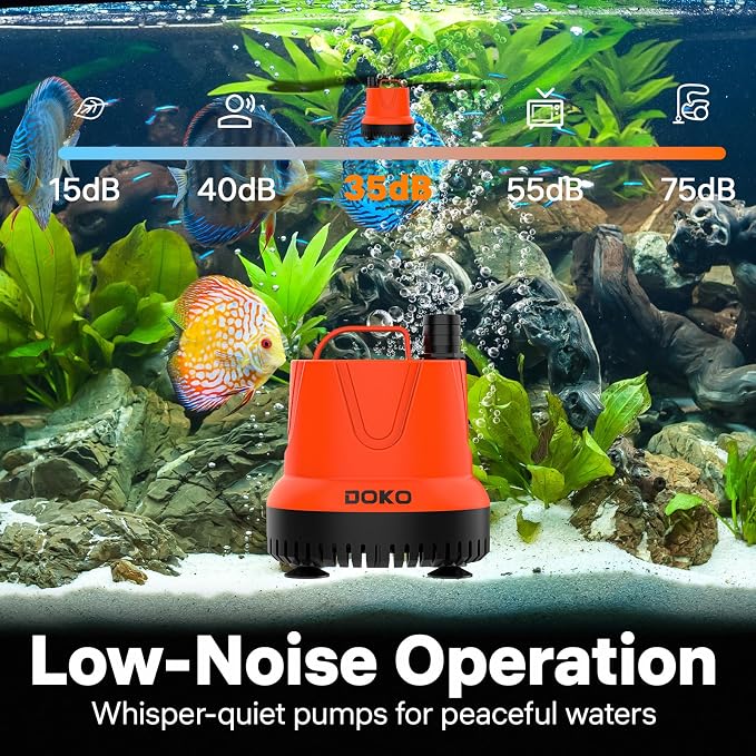 DOKO 660GPH Submersible Water Pump for Pond, Fish Tank, Aquarium, Fountain | 40W Ultra Quiet Water Drain Pump with 8.2ft Lift Height, 6FT Power Cord and 4 Nozzles for Hydroponics & Statuary