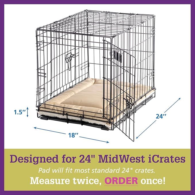 Pet Dreams Dog Crate Pad - Washable Kennel Mat, Crate Pads for Dog Cages, Non-Toxic, Flat Indoor Cat Bed, Fits iCrate 18, 24, 30, 36, 42, 48 Inches (Grey, Small, 24")