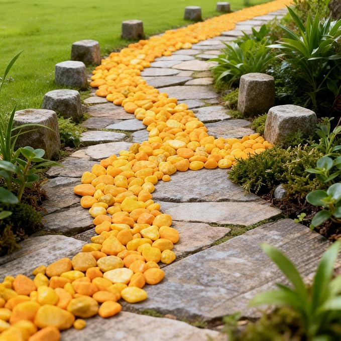 Colored Aquarium Gravel,Colorful Pea Gravel,Garden Rocks,Decorative Stones Rocks for Fish Tank,Aquarium,Fairy Garden Decor,Planters,Vase Fillers,Landscaping,1 Pound (Orange Yellow, 4-6mm)