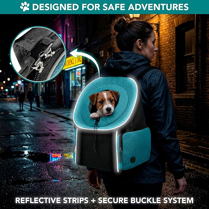 PetAmi Front Carrier Backpack, Ventilated Adjustable Pet Chest Carrier for Dog Cat, Hiking Camping Travel, Small Puppy Medium Cat Carrying Bag, Max 14 lb, Sea Blue