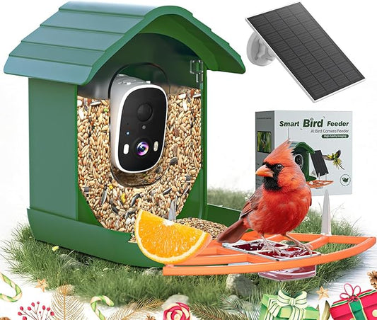 Smart Bird Feeder with Camera Solar Powered for Outdoors 2K FHD AI Recognition Hanging Bird Feeder Camera for Outside Backyard Garden, Gifts for Birdlover Mom Dad Kid (Dark Green and Orange)