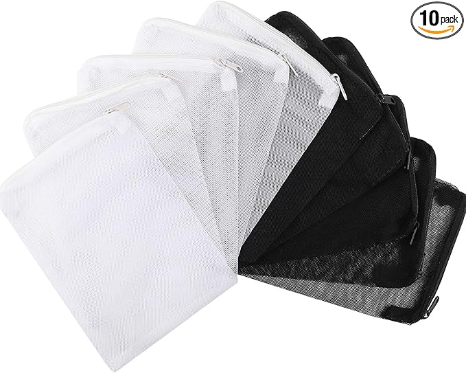 DEPEPE Aquarium Filter Media Bags 10 Pack 7.8x5.9in Zipper Mesh | Large Mesh, Zipper Closure, 5 White and 5 Black Bags, for Activated Carbon Ceramic Rings Biospheres and Filter Media