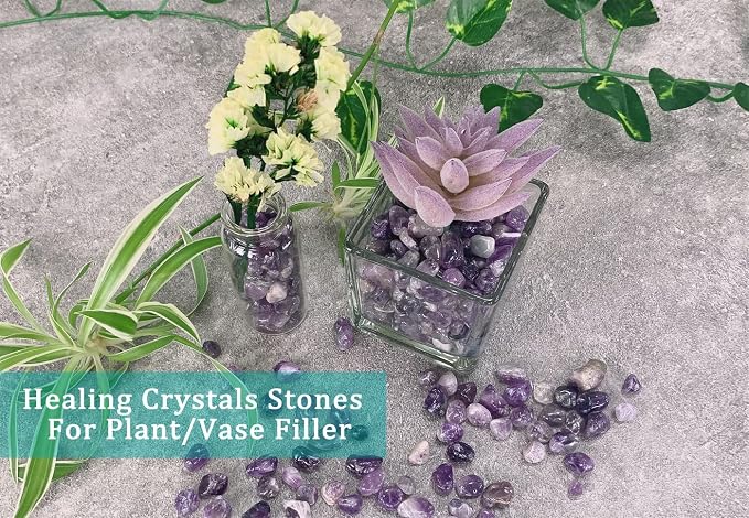 Natural Amethyst Crystal Quartz Rocks Chips Vase Filler Rocks for Succulent Plant Small Fish Tank Aquarium Gravel Decorative Pebbles Stones(200 gram)