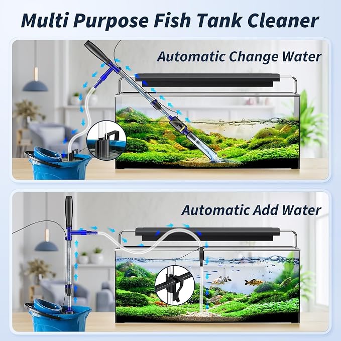 Fish Tank Cleaner - Aquarium Gravel Cleaner, 530GPH/32W Electric Fish Tank Cleaning Tools, Adjustable Water Flow Aquarium Cleaner Kit, Fish Tank Gravel Cleaner Vacuum for Wash Sand, Water Changing