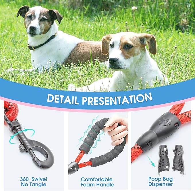 BAAPET 2/4/5/6 FT Dog Leash with Comfortable Padded Handle and Highly Reflective Threads for Small Medium and Large Dogs (5FT-1/2'', Red)