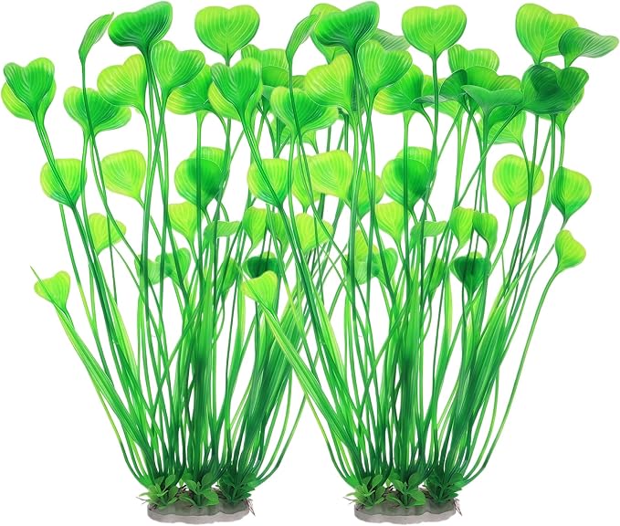 2 Pack Artificial Aquarium Plants, 15.8 Inch Tall Seaweed, Green, Plastic with Ceramic Base, for Aquarium, Indoor