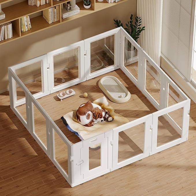 Clear Acrylic Dog Playpen 2 PCS, 2 Panels, Includes 1 Gate & 1 Panel, White