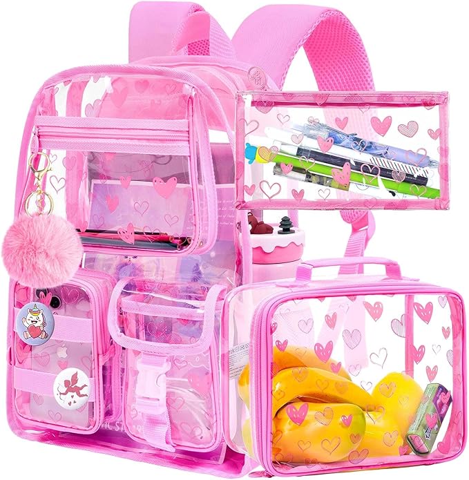 CCJPX 3Pcs Clear Backpack for Girls, School Transparent Bookbag, Heavy Duty See Through Backpacks for Teens Elementary