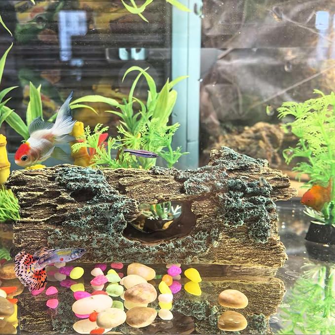 Tfwadmx Reptile Hide Cave Small Resin Aquarium Deoration Cave Hollow Tree Trunk Log Fish Tank Ornament Hideout for Small Reptile Gecko Tarantula Fish Shrimp7.3 * 2.7 * 2.7IN