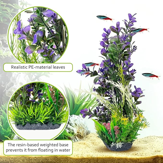 kathson 2Pcs Plastic Aquarium Plants 12.6 Inch Artificial Fish Tank Plants Large Aquarium Decorations Fake Seaweed Tall Fish Tank Decorations (Purple)