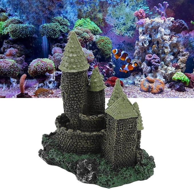Fish Tank Castle Aquarium Decoration, Resin Retro Simulation Castle Cave Hideout Aquarium Decoration Fish Tank Accessories