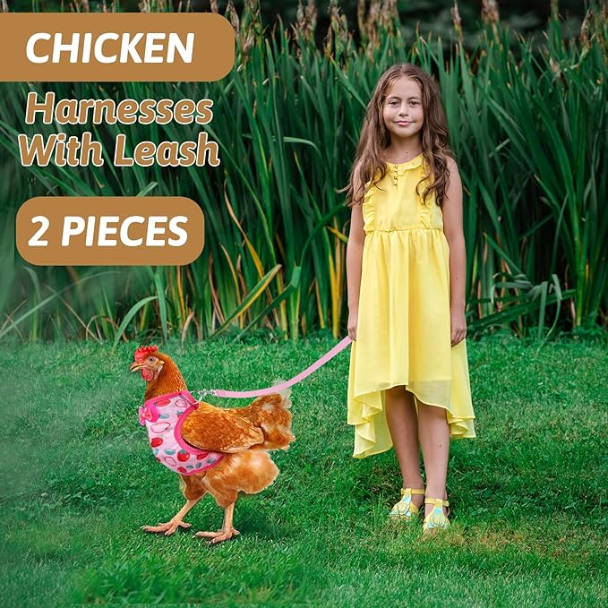 Prasacco Chicken Harness and Leash Set, 2 Pack Adjustable Chicken Vest with Leash Soft Polyester Breathable Harness for Hens Ducks Geese Training Walking M Size