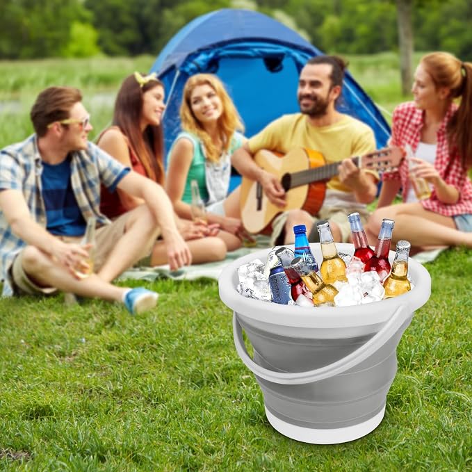 Collapsible Bucket with Handle 10L(2.6 Gallon), Portable Mop Bucket for Cleaning, Silicone Ice Buckets for Outdoor Camping Fishing Car Washing Household Cleaning Supplies, Large Plastic Wash Basin Tub