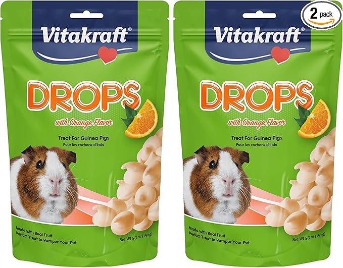 Vitakraft Drops with Orange Flavor Guinea Pig Treats 5.3 oz Bag Delicious Yogurt Enriched Snacks with Vitamin C Essential Nutrients and Wholesome Nourishment for Small Pets,(Pack of 2)