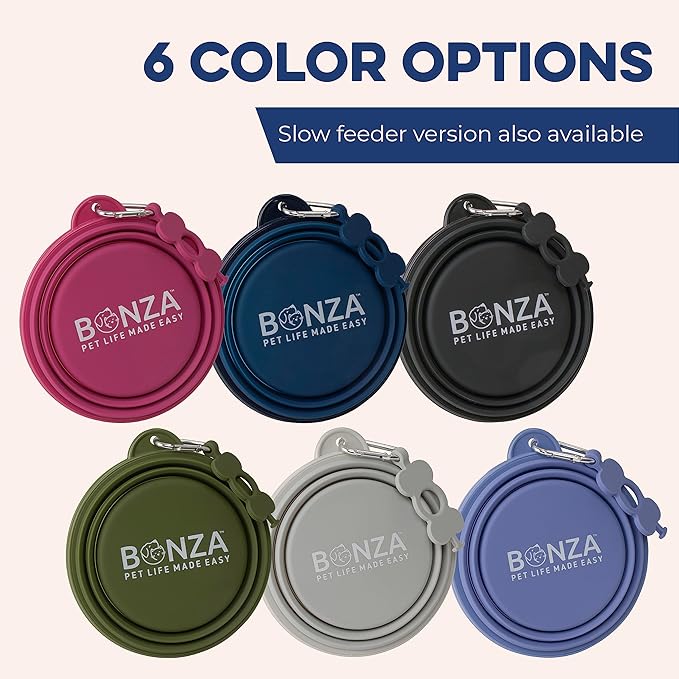 Bonza Collapsible Dog Bowl - Portable Travel Water Bowl for Dogs - Dishwasher Safe Silicone Pet Dish - Collapsible Pet Dish with Carabiner Clip - 50 Oz, X-Large, Navy Blue
