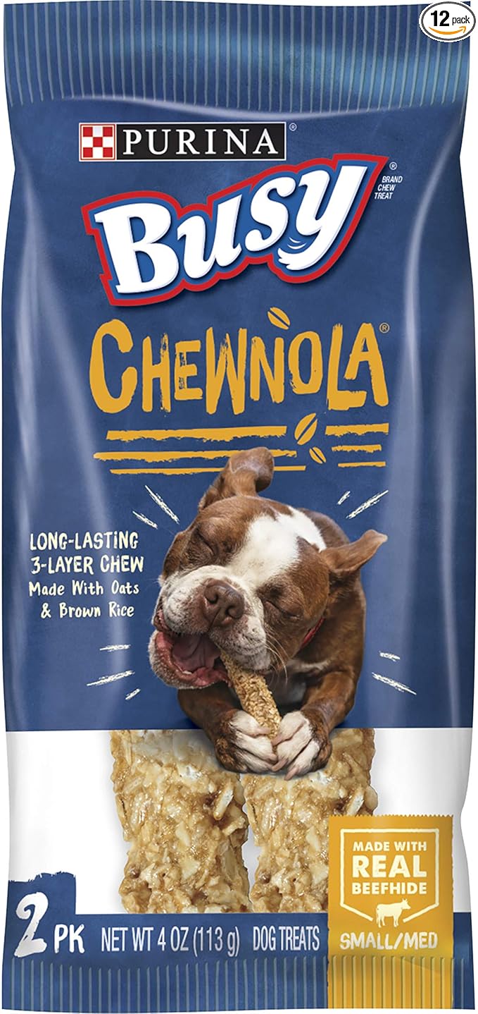 Purina Busy Rawhide Small/Medium Breed Dog Bones, Chewnola With Oats & Brown Rice - 2 ct. Pouch