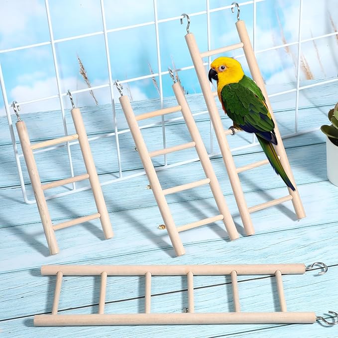 EupHHonycs 4PCS Wooden Ladders for Bird Cages 4 Sizes Wooden Ladder Birds Toys Parrot Step Ladders Cage Hanging Bird Climbing Toys for Parakeets, Parrots, Cockatoo and Lovebirds