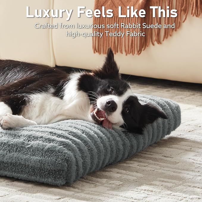FURTIME Washable XL Dog Bed for Extra Large Dogs, Deluxe Dog Crate Beds Comfy Fluffy Kennel Pad Anti-Slip Pet Sleeping Mat, Machine Washable Dogs Pillow, 40"x27"x3.5", Gray