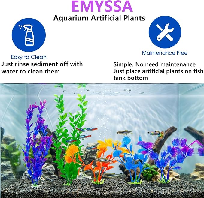 25 Pack Aquarium Plants, Fish Tank Decoration Colorful Artificial Fish Tank Decor Plants Aquarium Decorations for Household and Office Aquarium Simulation, Small to Large and Tall