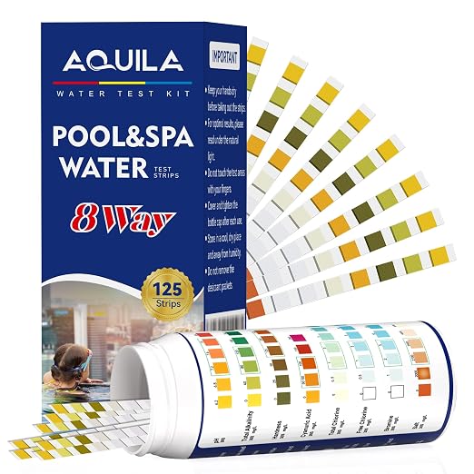 Pool Salt Test Strips Kit, 8 Way 125CT Water Test Strips for Saltwater Pool | Salt Water Pool Testing Strips Kit for Spa Hot Tub Testing pH, Total Alkalinity, Hardness, Cyanuric Acid, Chlorine, Bromine