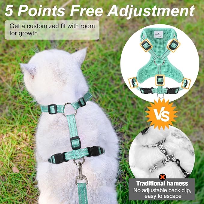 BEAUTYZOO Cat Harness and Leash Set for Walking Escape Proof, Neck Release Adjustable Harnesses for Kitten Puppy Small Medium Large Cats, Soft Cute Easy Control Small Cat Harness for Cats Boy Girls