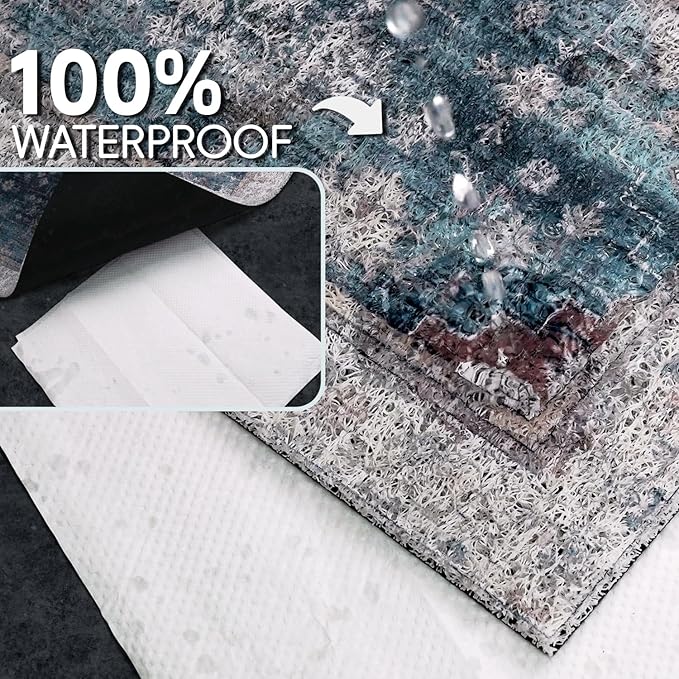 Cat Litter Mat Litter Trapping Mat, 40"x30" Waterproof Urine Proof Litter Box Mat Catcher Mat Non-Slip Washable for Kitty Kitten, Blue