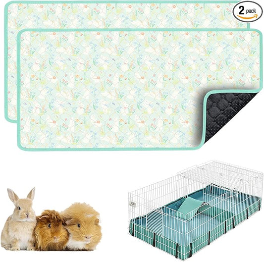 Guinea Pig Bedding, Guinea Pig Fleece Cage Liner 49x24 2Pack, Washable Waterproof Reusable & Anti Slip, Absorbent Guinea Pig Pee Pad for Small Animal, Rabbit, Bunny, Chinchilla, Green