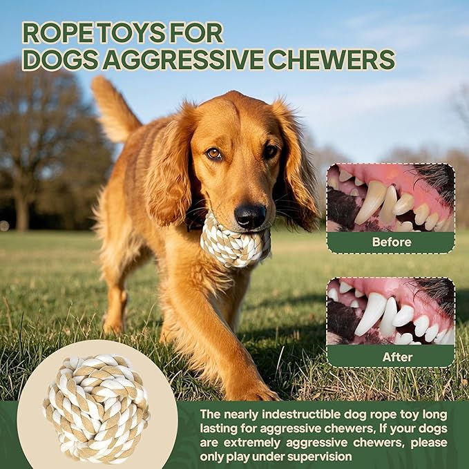 TwoEar Dog Rope Toy 4 Pack - Dog Rope Toys for Large Dogs - Indestructible Natural Cotton Chew Toys for Aggressive Chewers - Tough Tug of War Dog Toys for Boredom, Teeth Clean