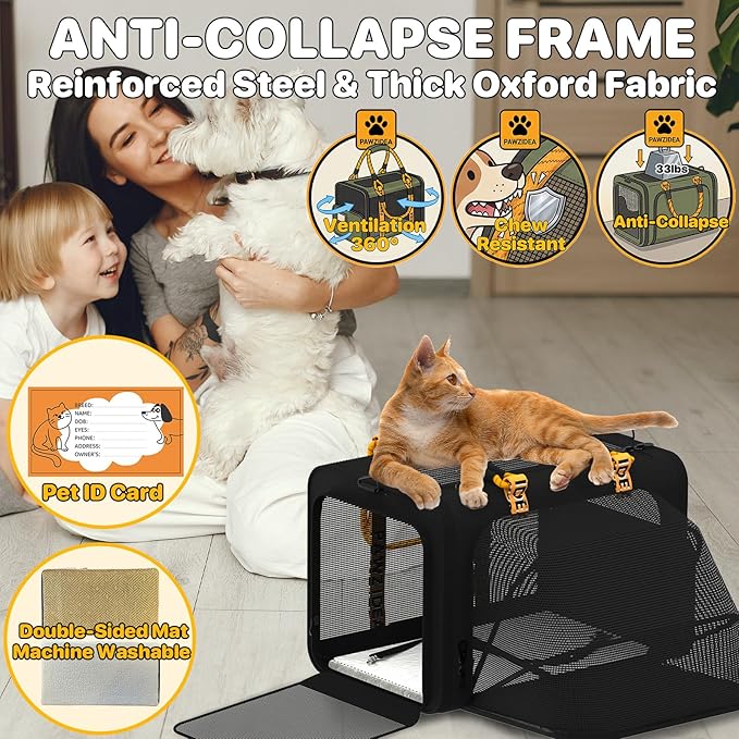 PAWZIDEA Expandable Pet Carrier with Wheels, 18"x11"x11" TSA Airline Approved Cat Carrier for 2 Cats Under Seat, Collapsible Soft-Sided Small Dog Rolling Travel Bag with Telescopic Handle, Up to 18lbs