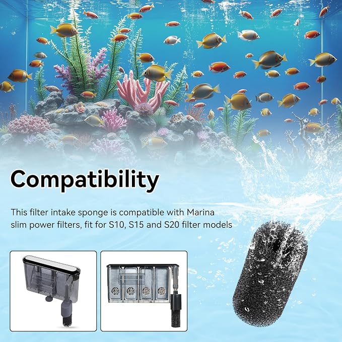 Pre Filter Sponge for Aquarium, Replacement Intake Filter for Marina | Fits S10, S15 and S20 Filter Models, Aquarium Filter Media Strainer for Aquarium Fish Tank, Protects Fry and Shrimp, 8 Pack