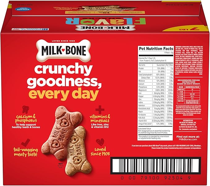 Milk-Bone Dog Treats, Flavor Snacks, Small Biscuits, 14lbs | 2 Pack of 7lbs | Crunchy Texture | Reduces Tartar