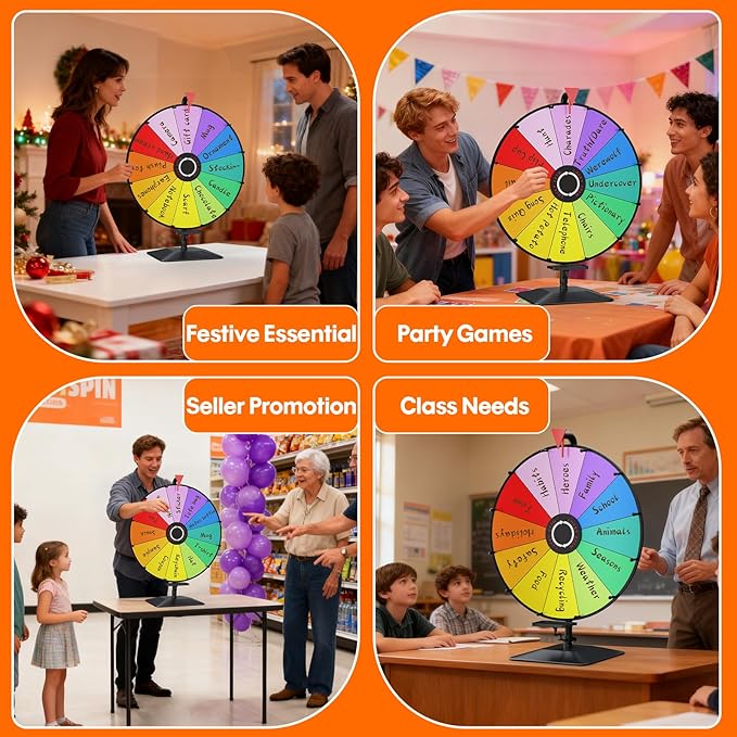 24 Inch Prize Wheel,Tabletop Heavy Duty Spinning Wheel for Prizes, Prize Wheel Spinner with Stand & 12 Slots & Dry Erase & Eraser for Party, Carnival, Trade Show, Classroom Activities,Spinning Game