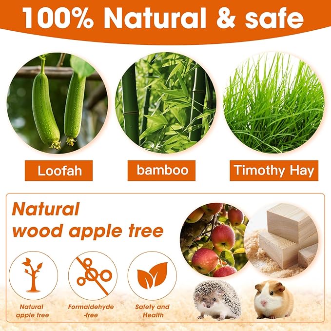 Jorewood 21 Pcs Rabbit Chew Toys for Teeth, Natural Bunny Toys Peach Wood Grass Timothy Sticks Chew and Treat for Guinea Pigs Hamster Chinchillas and Other Small Pets