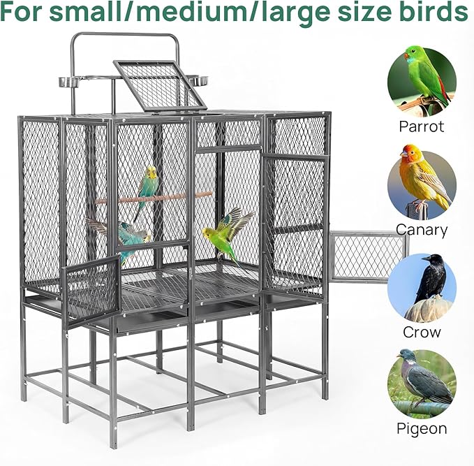 45" W X 65" H Massive Bird Cage with Playtop, Extra Wide Heavy Duty Carbon Steel Flight Cage, Rust-Proof Panoramic Aviary for Parrots Cockatiels, Strong Diamond Mesh, Indoor Outdoor