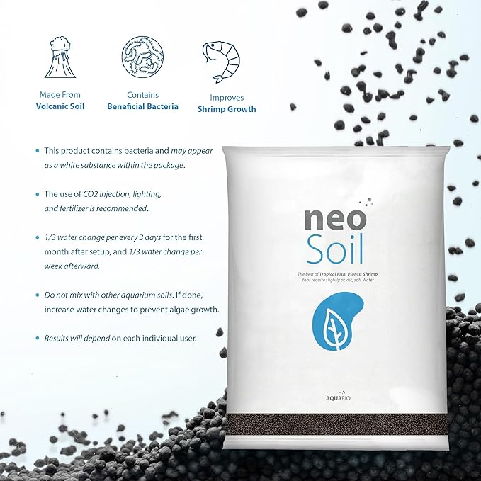 AQUARIO Neo Soil - Shrimp Substrate with Humic Acid, Microelements for Freshwater Planted Tanks, Volcanic Ash Shrimp Substrate, Slighty Acidic, PH Buffering Aquasoil for Planted Aquariums - SHRIMP, 3L