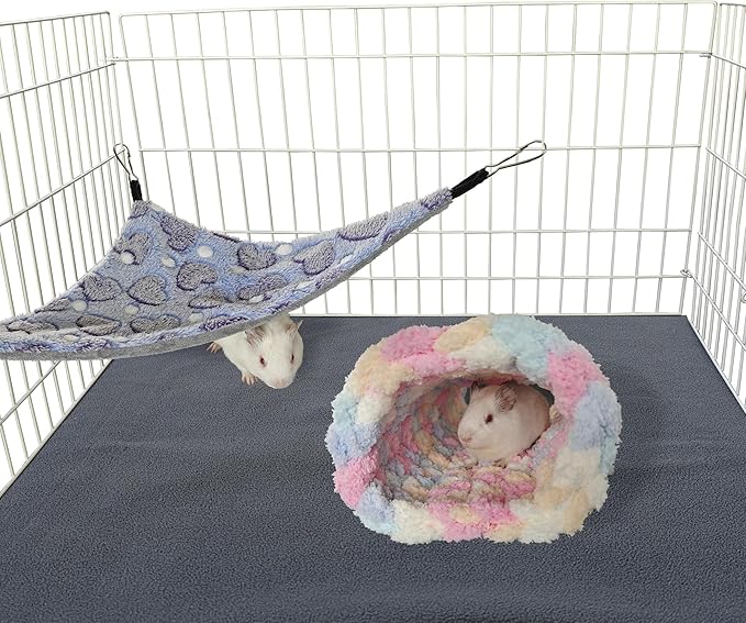 Handmade Soft Plush Fleece Crochet Guinea Pig Bed and Tunnel Hideout, Small Animal Cuddle Tunnel for Hedge Hogs, Rats, Pet Lover Gift Idea.