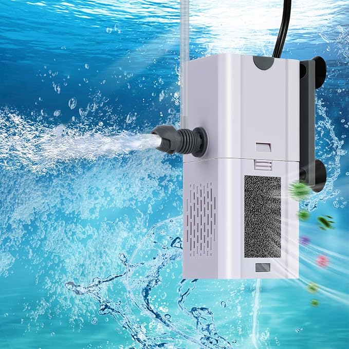 132 GPH 4-In-1 Aquarium Filter, 20-40 Gallon Fish Tank Filters (7 W) | Fish Filter, Filtration And Oxygenation, Filter for Fish Tank with Biochemical Cotton, Multi-Functional Turtle Tank Filter