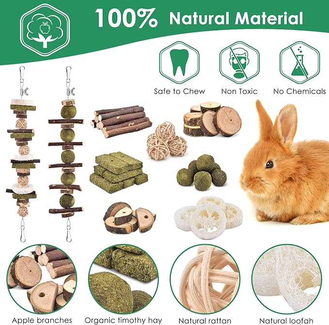 KATUMO Rabbit Chew Toys, 74 PCS DIY Hamster Chew Kit Bunny Teeth Care Molar Toys Ideal for Rabbit, Guinea Pig, Chinchilla, Hamster, Squirrel, Gerbils Etc Small Rodent Pets' Teeth Grinding