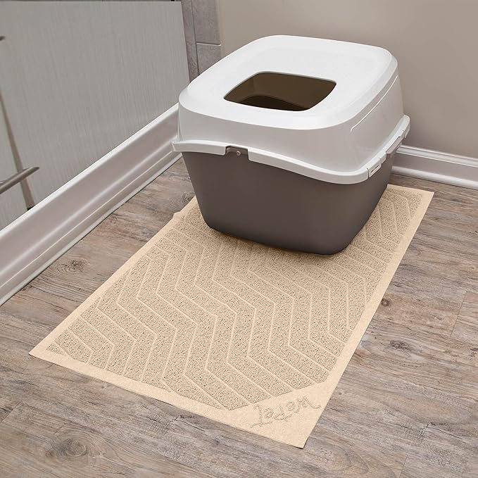 WePet Cat Litter Box Mat(No. 02-2), Kitty Premium PVC Pad, Durable Trapping Rug, Phthalate Free, Urine-Resistant, Scatter Control, L 35 x 23, Beige
