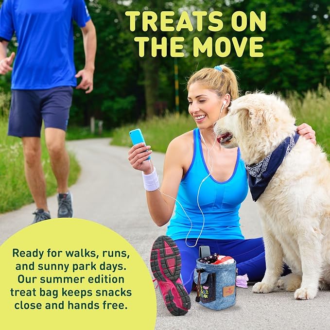 INSPECTOR TAIL Dog Treat Pouch w Drawstring to Prevent Spills | 2 Cup Tote | Hands Free w 4 Ways to Wear Puppy Bag w Pockets for Snacks Poop Bags Keys & Cards | Pet Training Walking & Rewarding Holder